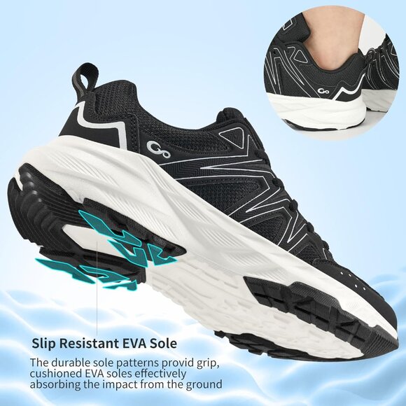Women's Sneakers Walking Shoes Slip on Cushion Tennis Shoe Workout Gym Black - Picture 4 of 7